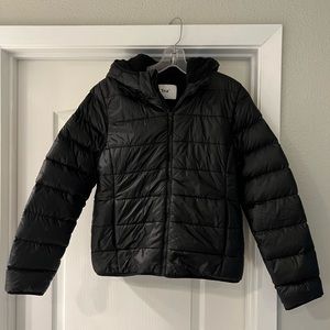 Artitzia TNA Little Fuzzy Puff Black Puffer Jacket Size M